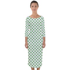 Green Heart-shaped Clover On White St  Patrick s Day Quarter Sleeve Midi Bodycon Dress by PodArtist