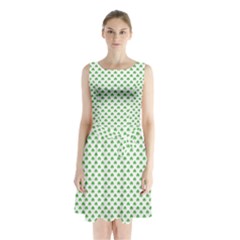 Green Heart-shaped Clover On White St  Patrick s Day Sleeveless Waist Tie Chiffon Dress by PodArtist