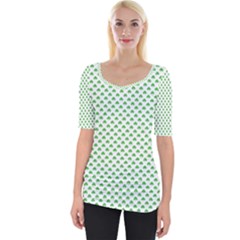 Green Heart-shaped Clover On White St  Patrick s Day Wide Neckline Tee