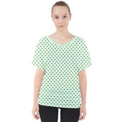 Green Heart-shaped Clover On White St  Patrick s Day V-neck Dolman Drape Top by PodArtist