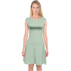 Shamrock 2-tone Green On White St Patrick’s Day Clover Capsleeve Midi Dress by PodArtist