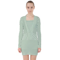 Shamrock 2-tone Green On White St Patrick’s Day Clover V-neck Bodycon Long Sleeve Dress by PodArtist