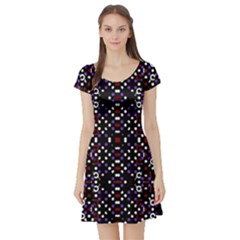 Futuristic Geometric Pattern Short Sleeve Skater Dress by dflcprints