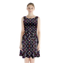 Futuristic Geometric Pattern Sleeveless Waist Tie Chiffon Dress by dflcprints