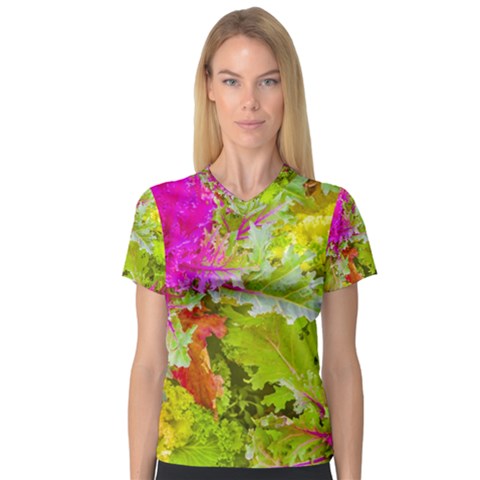 Colored Plants Photo V-neck Sport Mesh Tee by dflcprints