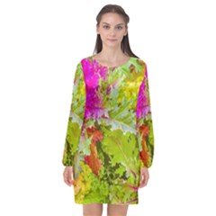 Colored Plants Photo Long Sleeve Chiffon Shift Dress  by dflcprints