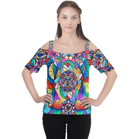 Blue Ray Transcendance Grid - Cutout Shoulder Tee by tealswan