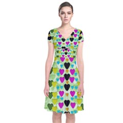 Summer Time In Lovely Hearts Short Sleeve Front Wrap Dress by pepitasart