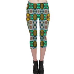 Rainbow Flowers And Decorative Peace Capri Leggings  by pepitasart