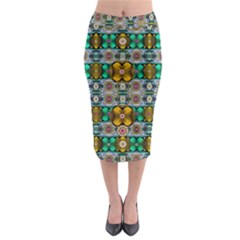 Rainbow Flowers And Decorative Peace Midi Pencil Skirt by pepitasart