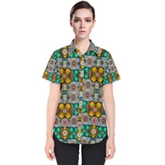 Rainbow Flowers And Decorative Peace Women s Short Sleeve Shirt