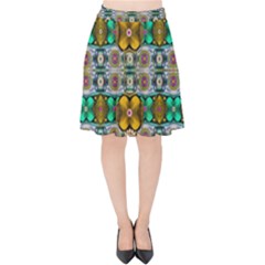 Rainbow Flowers And Decorative Peace Velvet High Waist Skirt by pepitasart