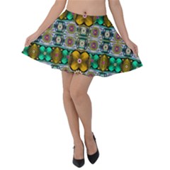 Rainbow Flowers And Decorative Peace Velvet Skater Skirt by pepitasart