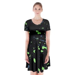 Dark Splatter Abstract Short Sleeve V-neck Flare Dress by dflcprints