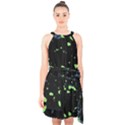 Dark Splatter Abstract Halter Collar Waist Tie Chiffon Dress View1