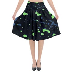 Dark Splatter Abstract Flared Midi Skirt by dflcprints