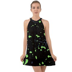 Dark Splatter Abstract Halter Tie Back Chiffon Dress