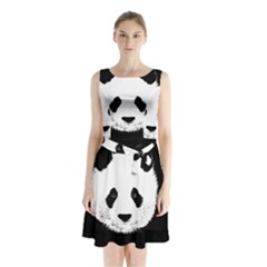 Panda  Sleeveless Waist Tie Chiffon Dress by Valentinaart