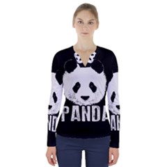 Panda  V-neck Long Sleeve Top by Valentinaart