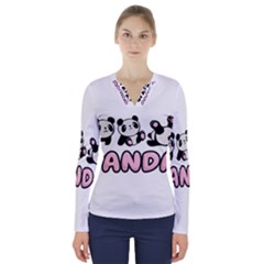 Panda  V-neck Long Sleeve Top