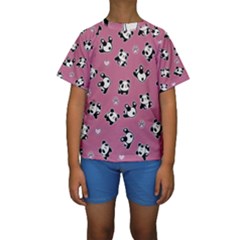 Panda Pattern Kids  Short Sleeve Swimwear by Valentinaart