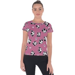 Panda Pattern Short Sleeve Sports Top  by Valentinaart