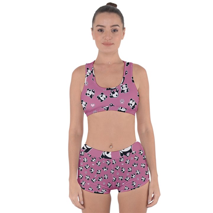 Panda pattern Racerback Boyleg Bikini Set