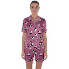 Panda Pattern Satin Short Sleeve Pyjamas Set