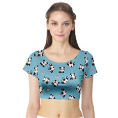 Panda Pattern Short Sleeve Crop Top by Valentinaart