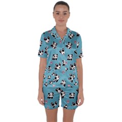 Panda Pattern Satin Short Sleeve Pyjamas Set