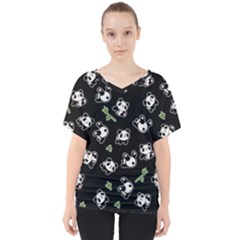 Panda Pattern V-neck Dolman Drape Top by Valentinaart