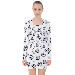 Panda Pattern V-neck Bodycon Long Sleeve Dress