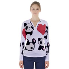 Panda V-neck Long Sleeve Top