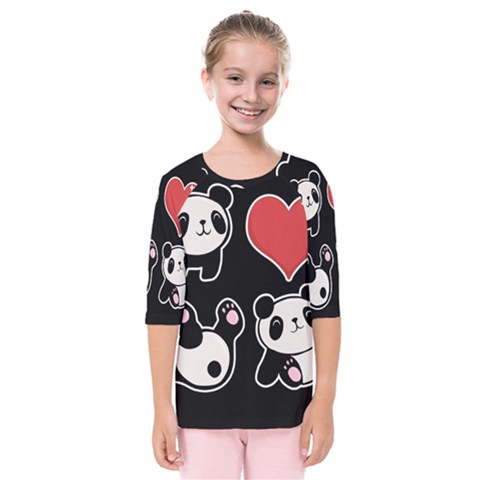 Panda Kids  Quarter Sleeve Raglan Tee by Valentinaart