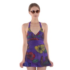 Flowers Halter Dress Swimsuit 