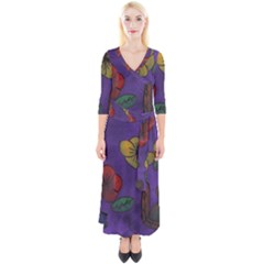 Flowers Quarter Sleeve Wrap Maxi Dress