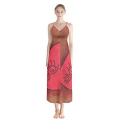 Red Worm Button Up Chiffon Maxi Dress