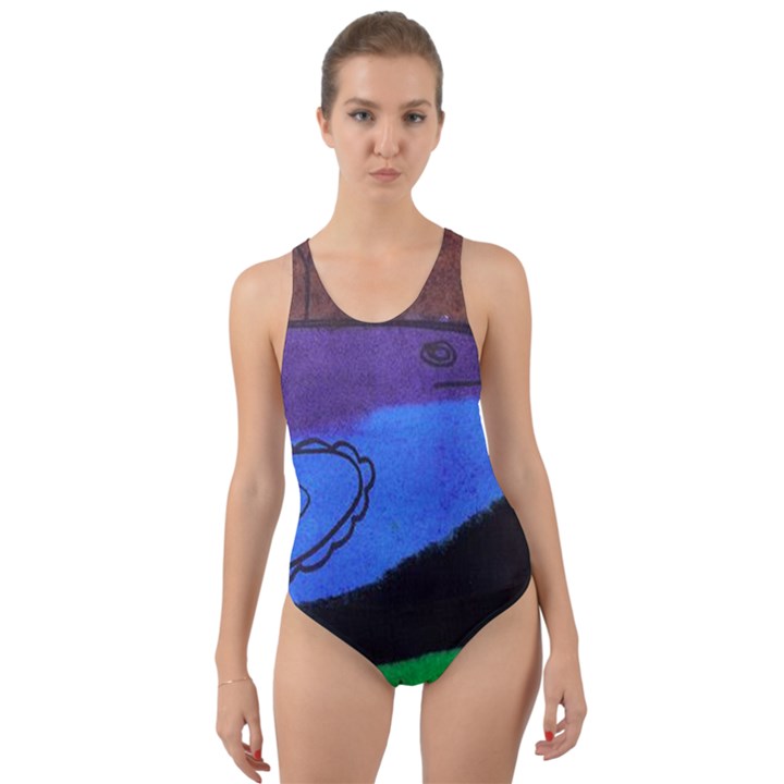 Purple Whale Cut-Out Back One Piece Swimsuit