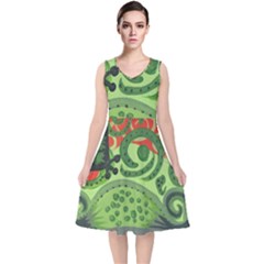 Turtle V-neck Midi Sleeveless Dress 