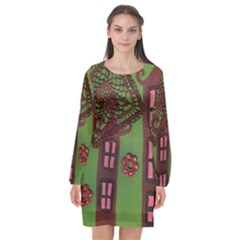 Kite In The Sky Long Sleeve Chiffon Shift Dress 