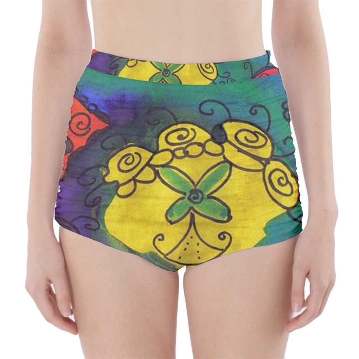 Cross Flowers High-Waisted Bikini Bottoms