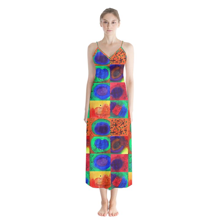 Water Color Eggs Tile Button Up Chiffon Maxi Dress