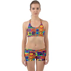 Water Color Eggs Tile Back Web Sports Bra Set