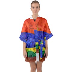 Face Quarter Sleeve Kimono Robe