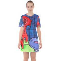 Hair Dryer Jelly Fish Sixties Short Sleeve Mini Dress