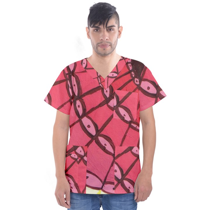 Red Fan Men s V-Neck Scrub Top