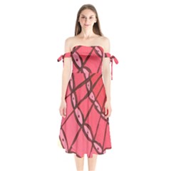 Red Fan Shoulder Tie Bardot Midi Dress