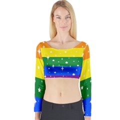 Sparkly Rainbow Flag Long Sleeve Crop Top by Valentinaart