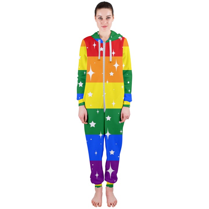 Sparkly Rainbow Flag Hooded Jumpsuit (Ladies) 