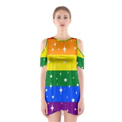 Sparkly Rainbow Flag Shoulder Cutout One Piece by Valentinaart